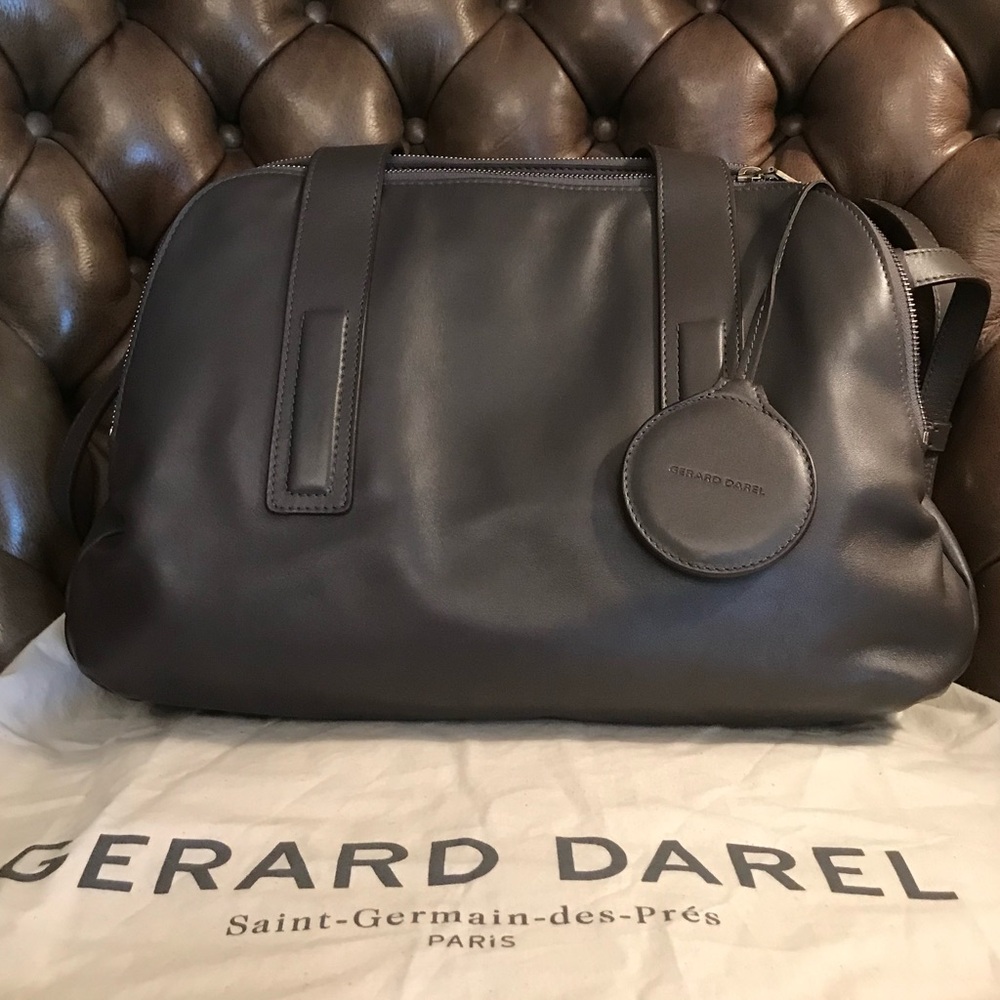 Gerard Darel Handbag Divine Brown Gray Leather Shoulder Purse Double Handle